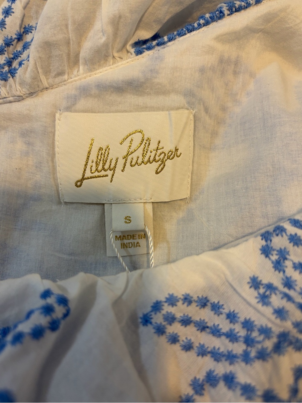 NWT Lilly Pulitzer One Shoulder Ruffle Embroidered Floral Top White/Blue S - Picture 4 of 5